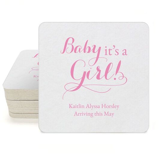 It's A Girl Square Coasters